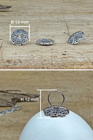 Aufhänger für Hühnereier, Enteneier und Gänseeier, Ostern, Osterei, Blüte in silber, Aufhänger aus Metall